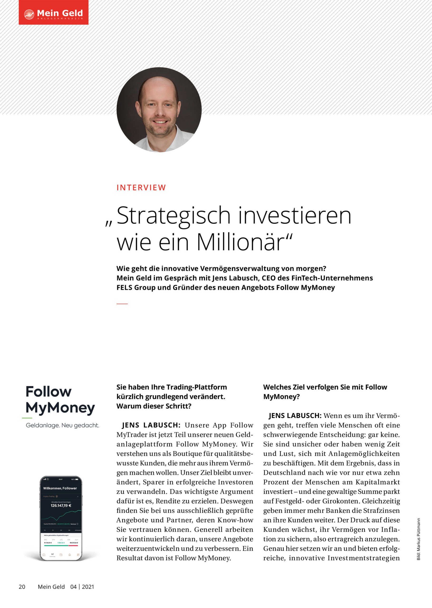 Mein Geld Interview Sept-Okt 2021: Strategisch investieren wie ein Millionär mit Follow MyMoney