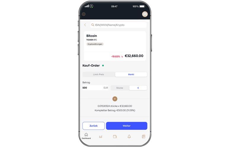 Kauf von Bitcoins in der FollowMyMoney App