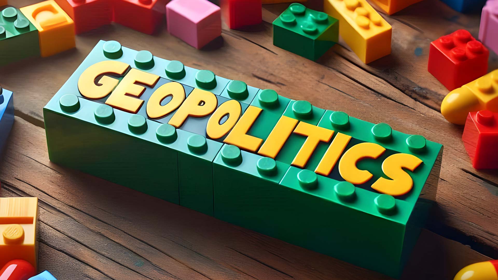 Lego-Bausteine mit Schriftzur "Geopolitics" KI-generiert mit MS Copilot