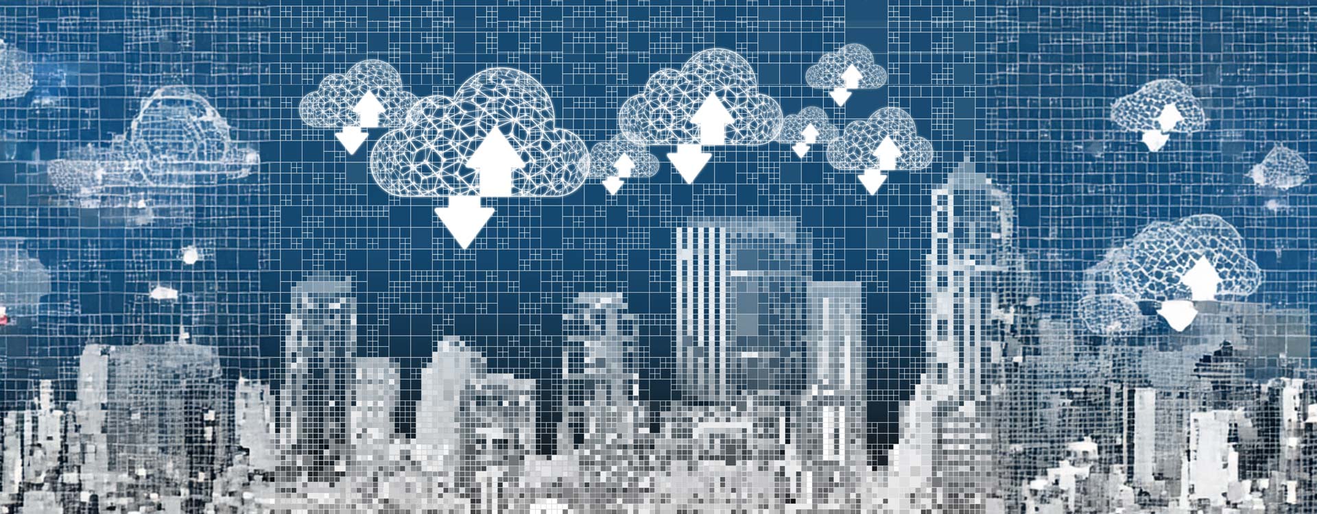 Cloud-Speicher über einer illustriert dargestellten Stadt