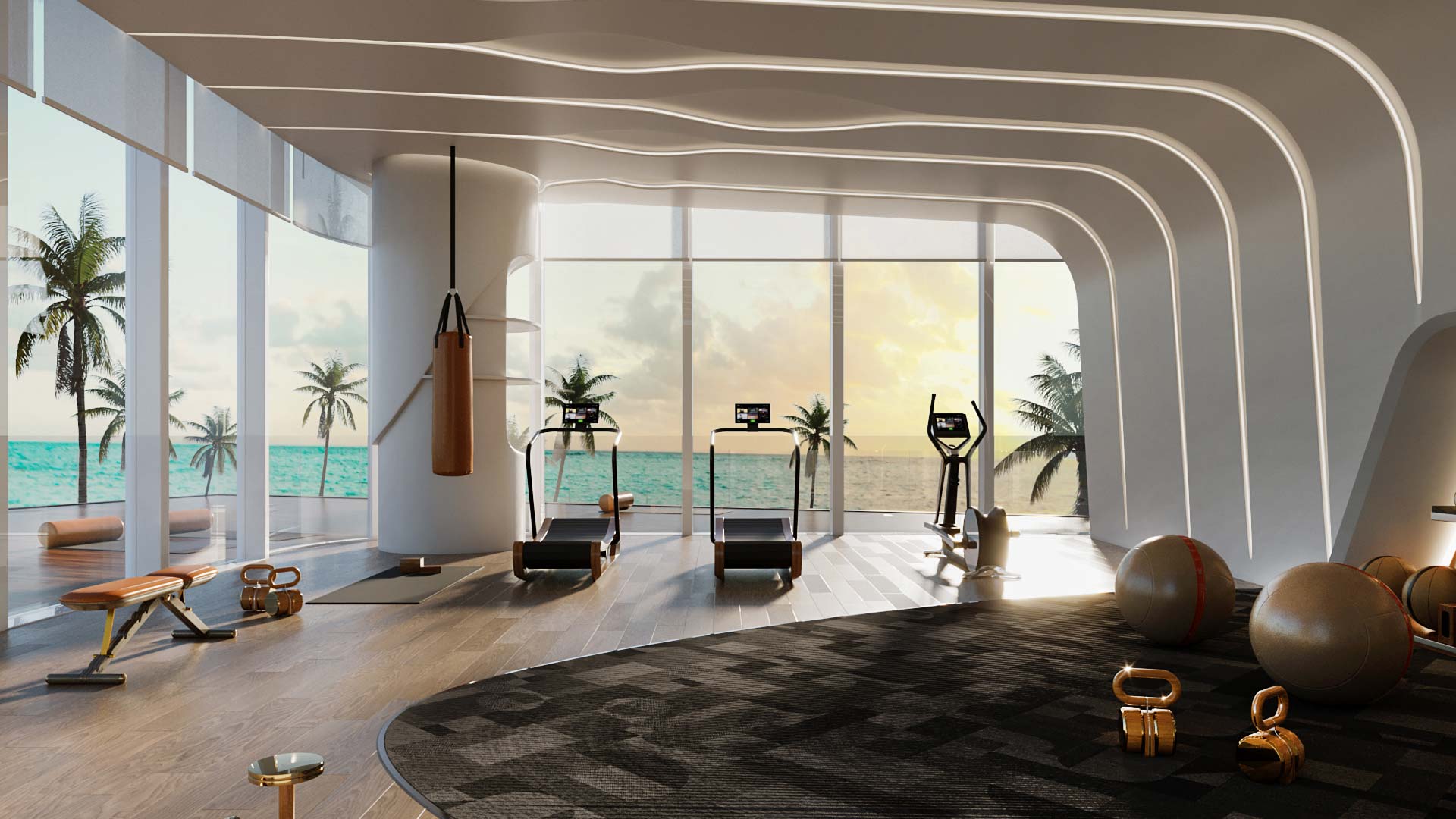 Fitnees-Raum in der Skyvilla im Oceano mit Blick auf das Meer