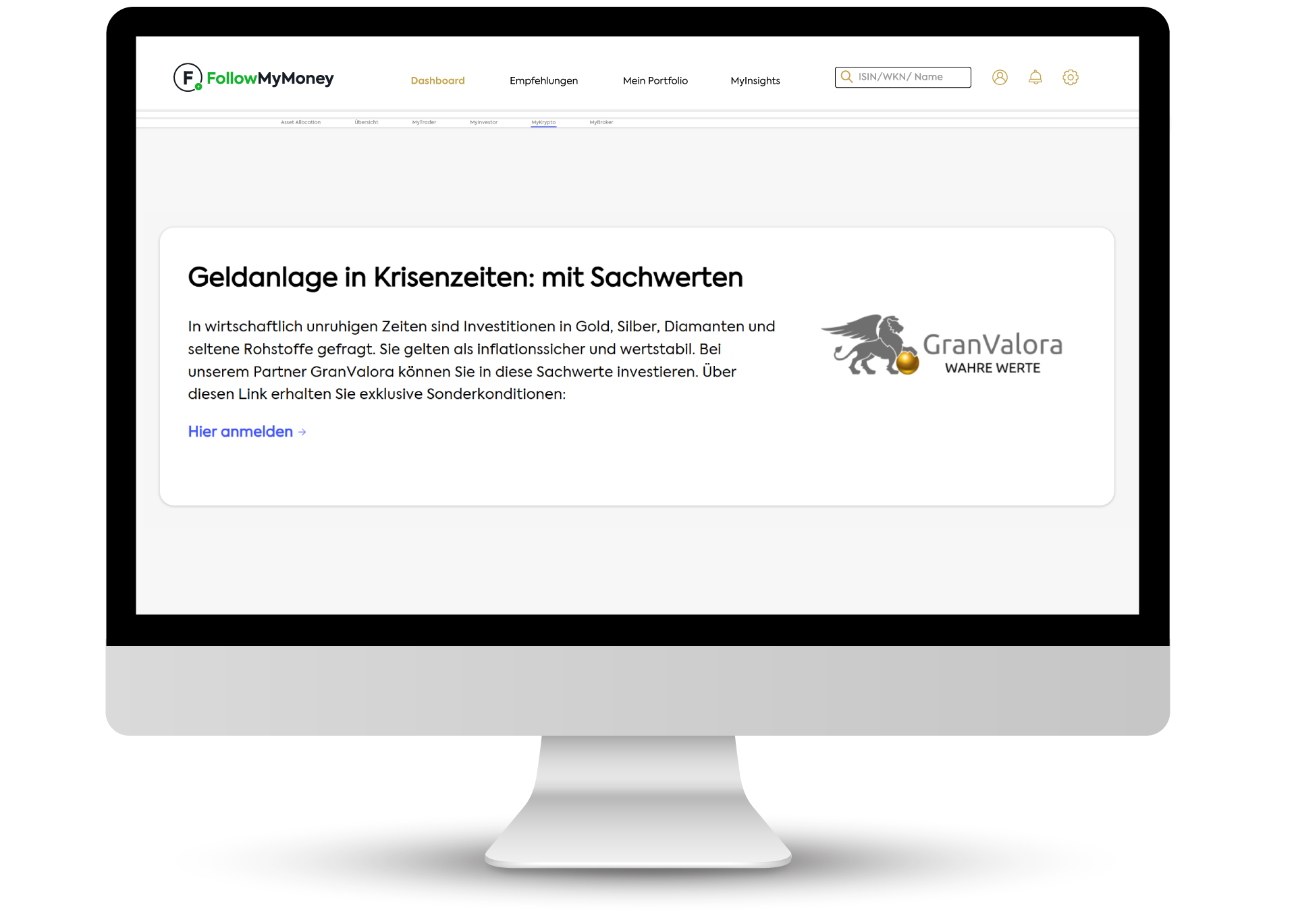 FollowMyMoney App mit GranValora-Link