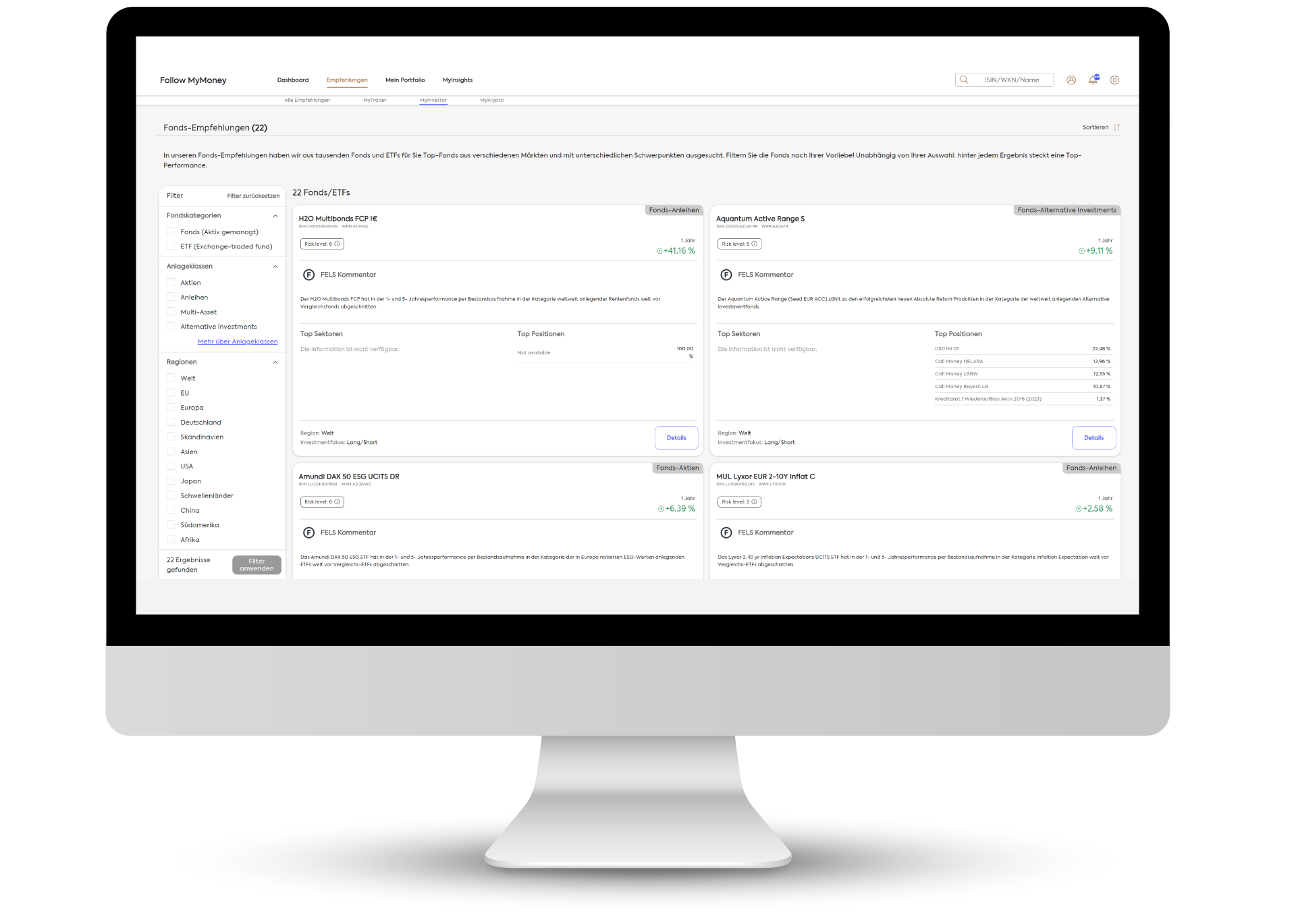 FollowMyMoney TopFonds-Filter - Filtern der Fondsempfehlungen nach verschiedenen Spezifikationen