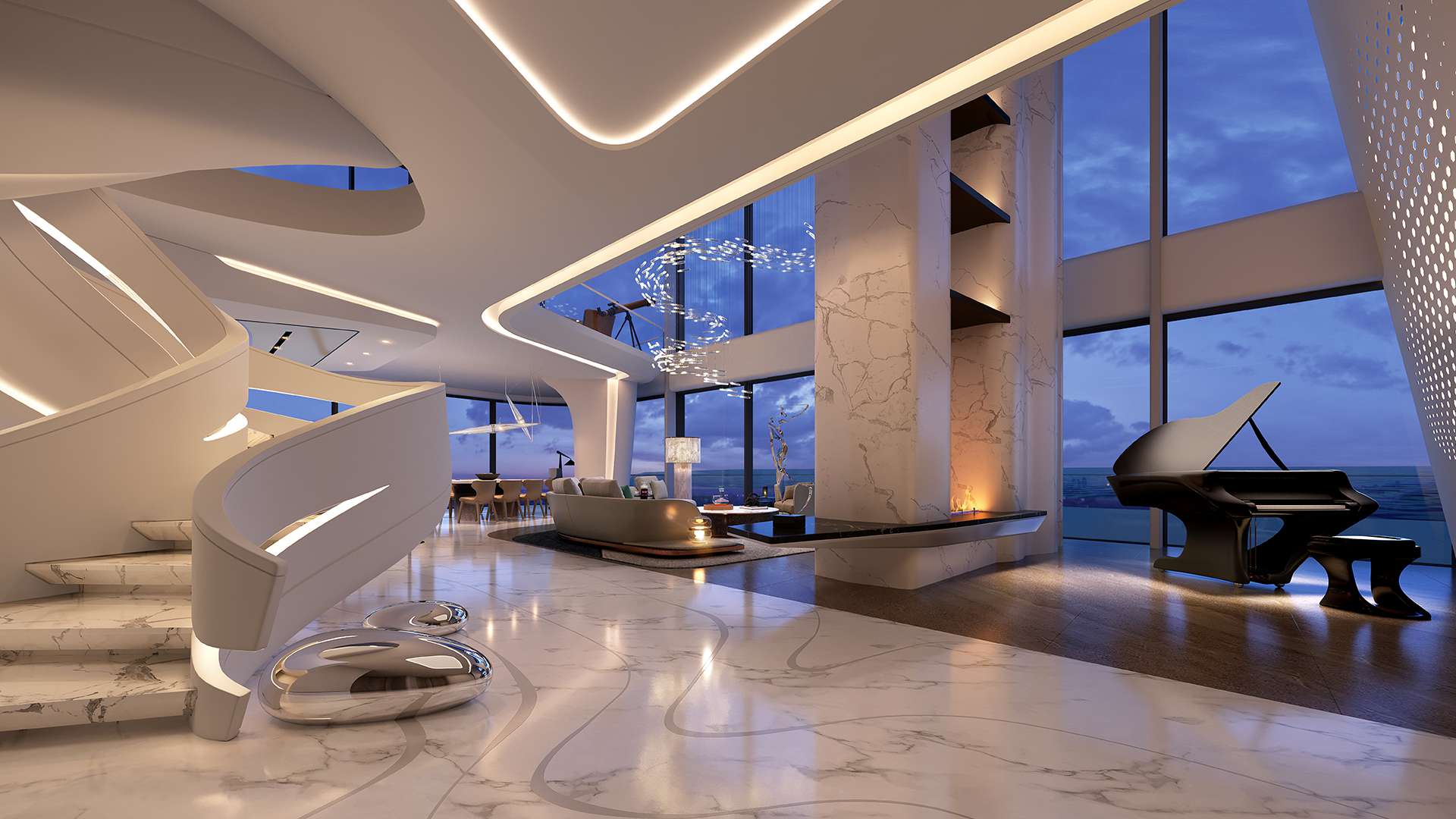 Oceano Skyvilla - großes Foyer mit marmoriertem Aufgang in die Loge