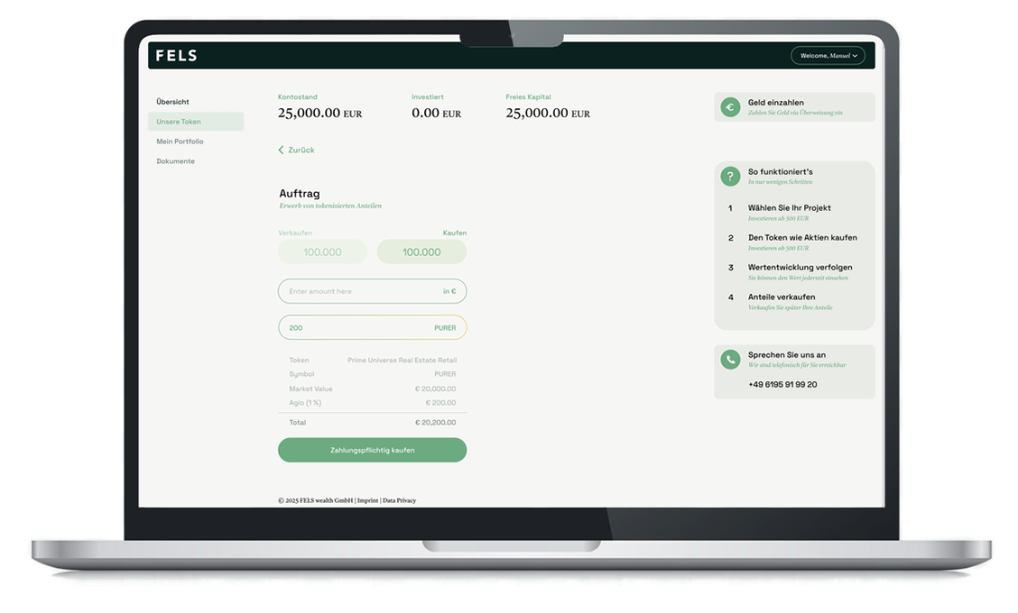 Oceano Token Stepp 2 Geld einzahlen und Token kaufen