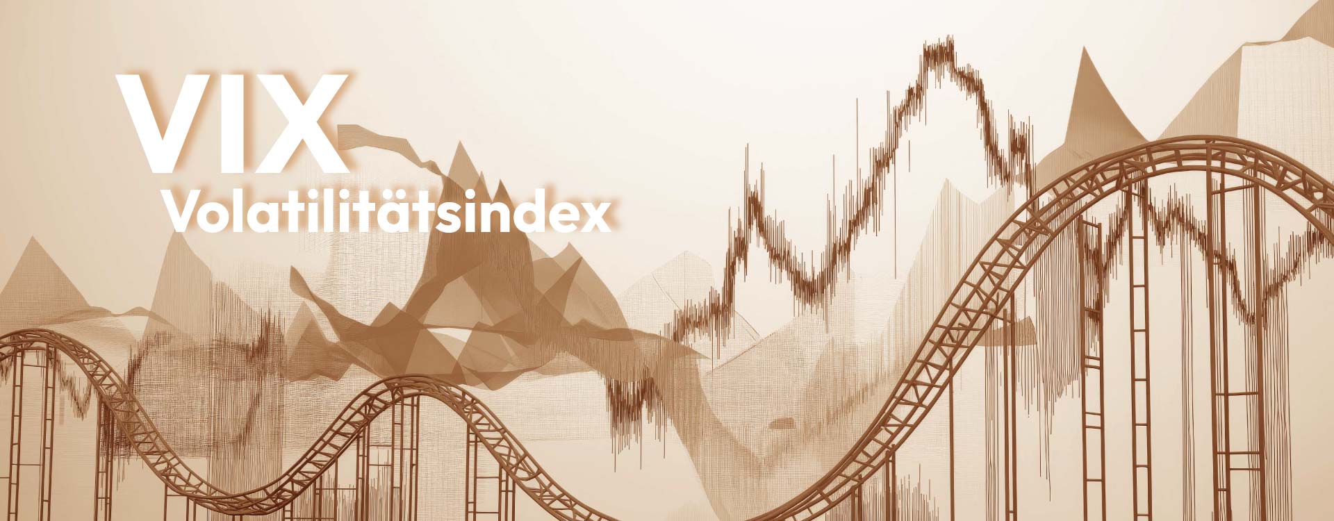 Stilisiert dargestellte Achterbahn in Bezug zu einem Graphen an der Börse, Schriftzug Volatilitätsindex – VIX